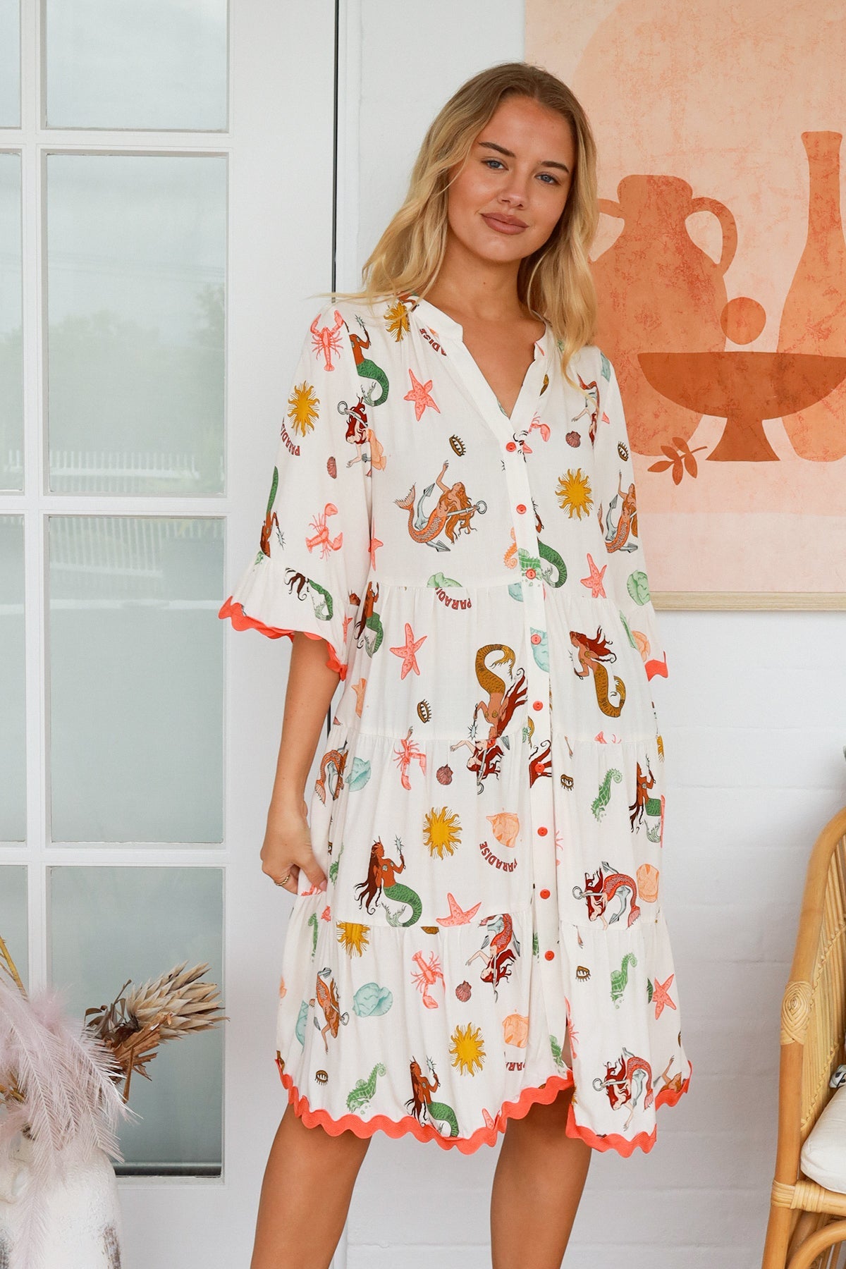 Elizabeth 3/4 sleeves midi dress