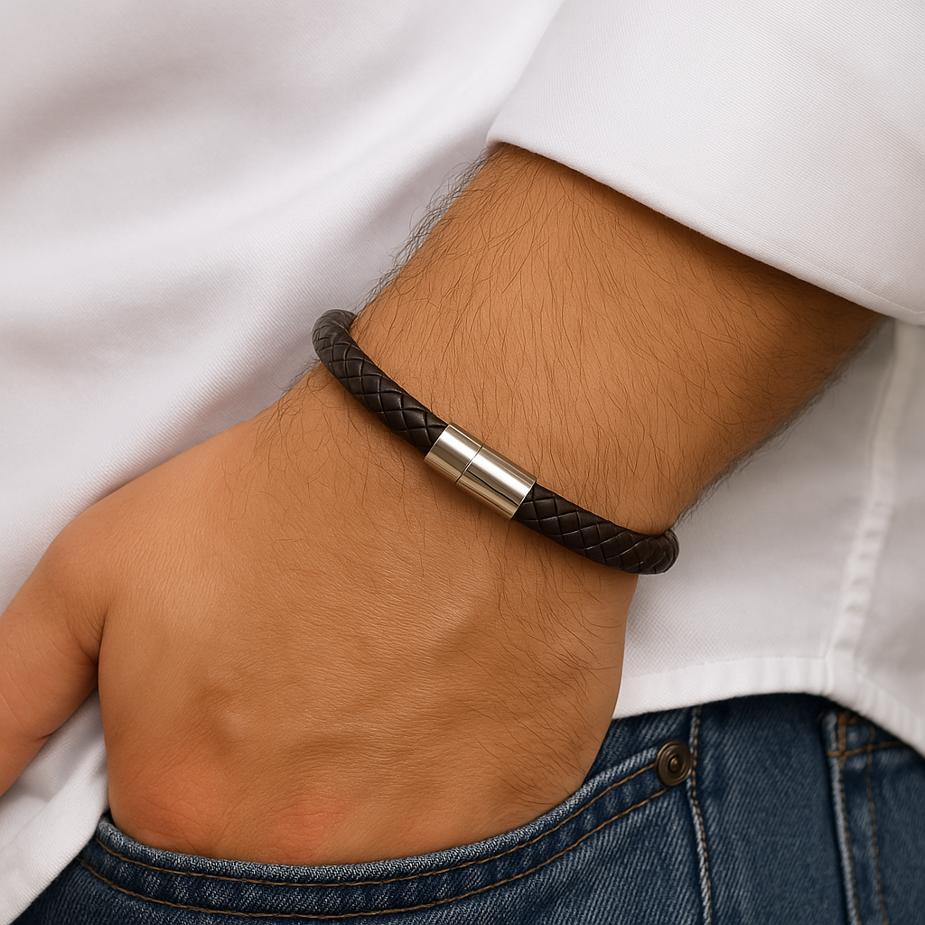 Forge men Stainless steel pu leather coffee