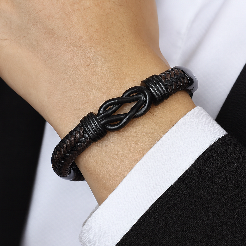 Forge men leather weave bracelet 19 cm black