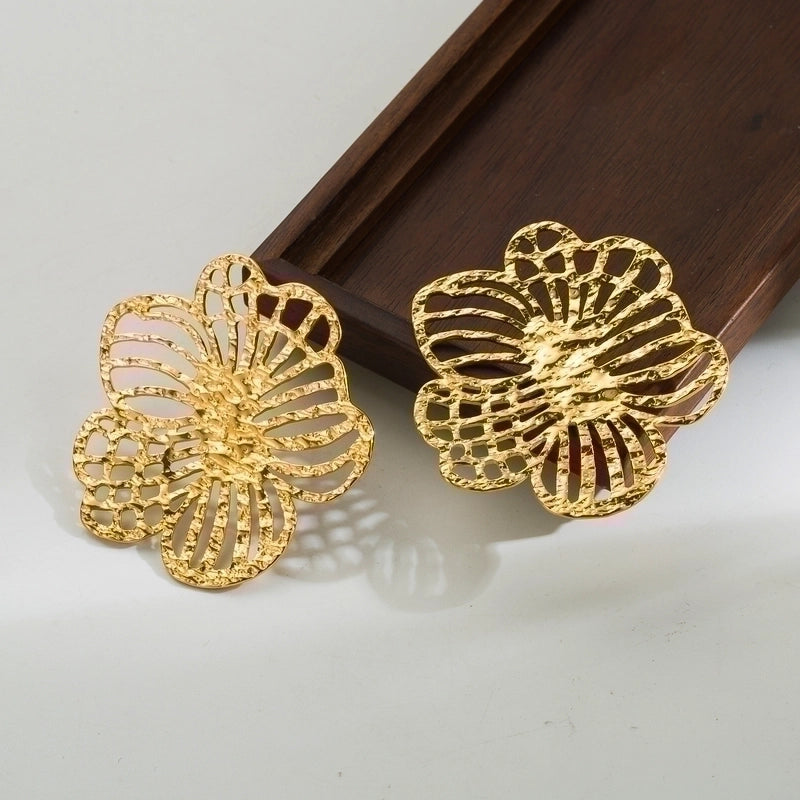 Flying Saucers b 1 Pair Simple Style Leaves Solid Color Flower Plating Hollow Out Stainless Steel 18k Gold Plated Drop Earrings Ear Studs pre order