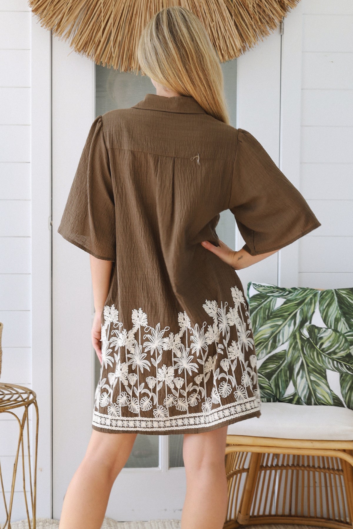 Floral embroidered shirt dress