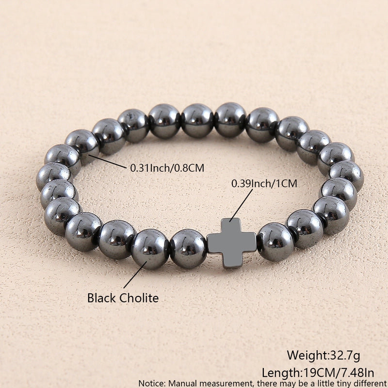 Forge man Casual Commute Cross Natural Stone Bracelets Hematite
