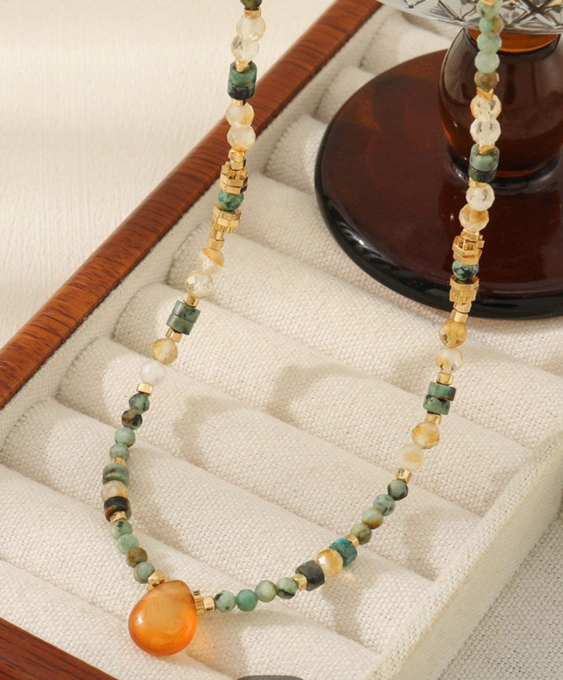 Flying Saucers earth +Amber stone necklace