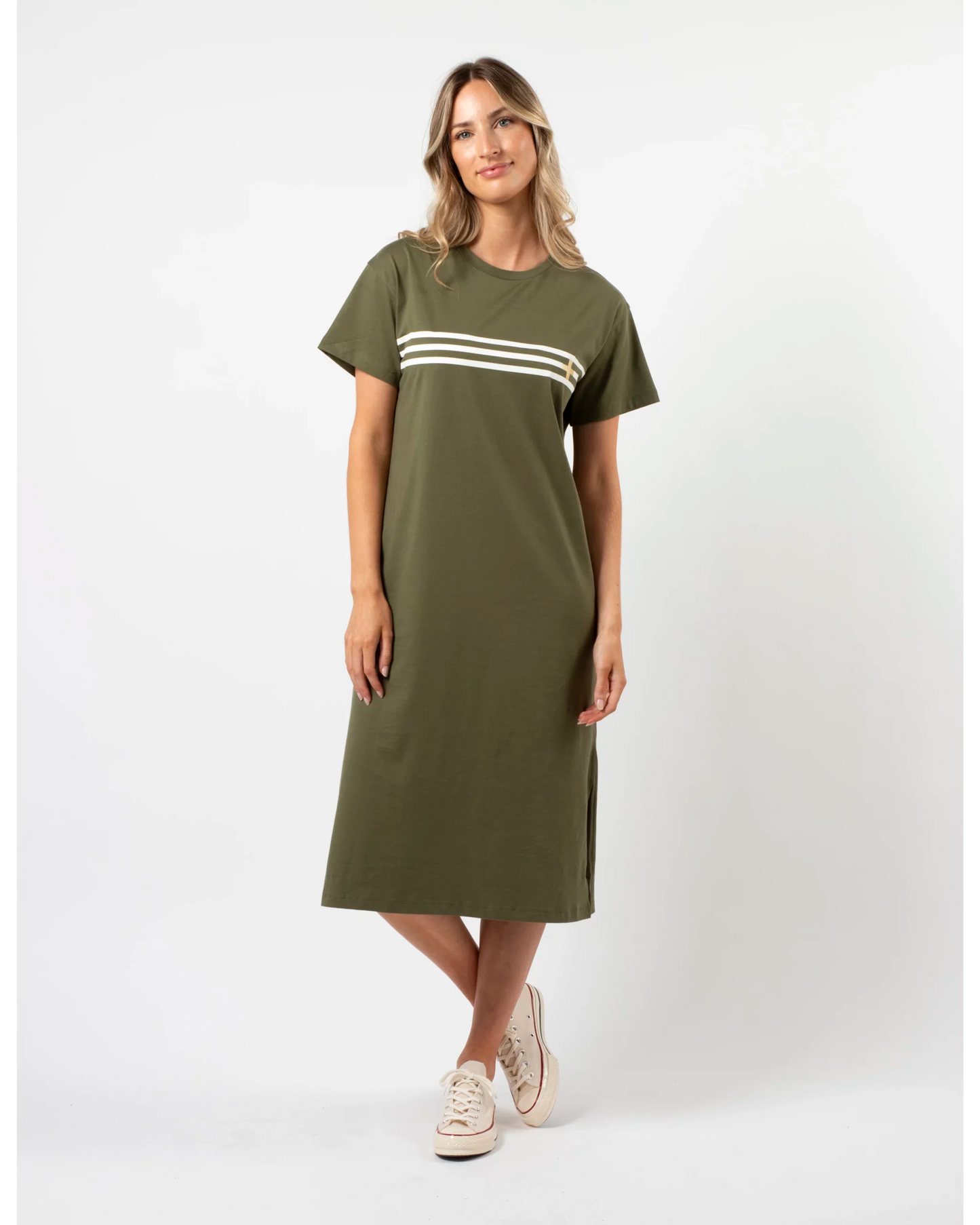 Stella + Gemma MAXIE T-SHIRT DRESS - Khaki white stripes