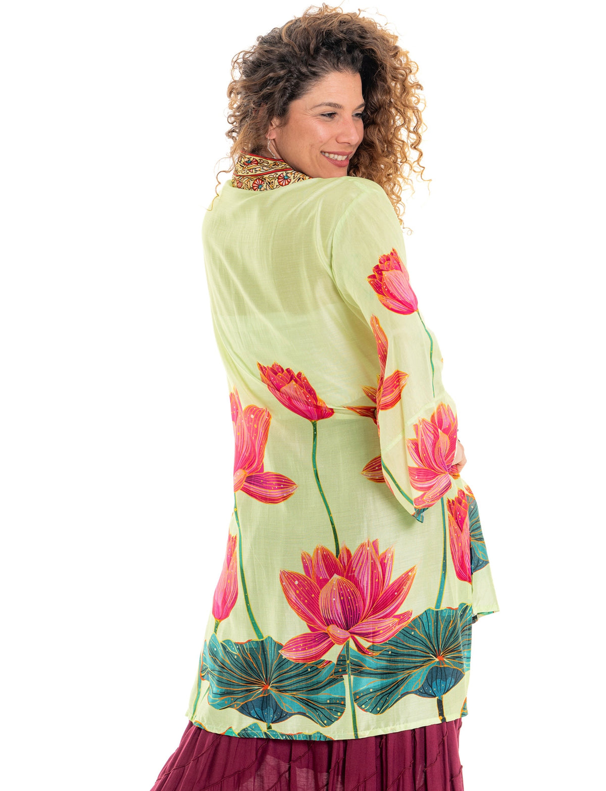 Boho pink lotus Kimono