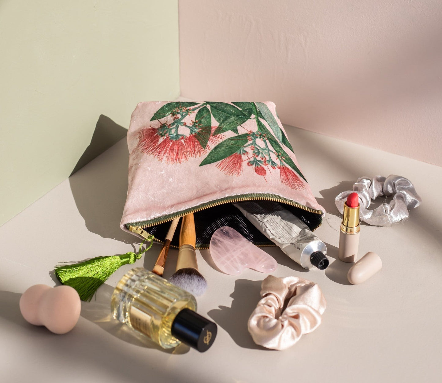 Kiwi Velvet cosmetic bag pohutukawa