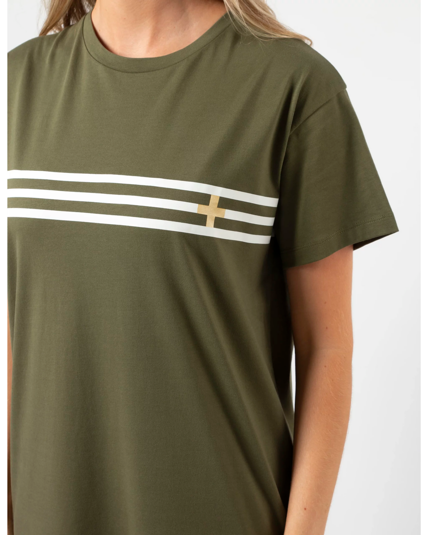 Stella + Gemma MAXIE T-SHIRT DRESS - Khaki white stripes
