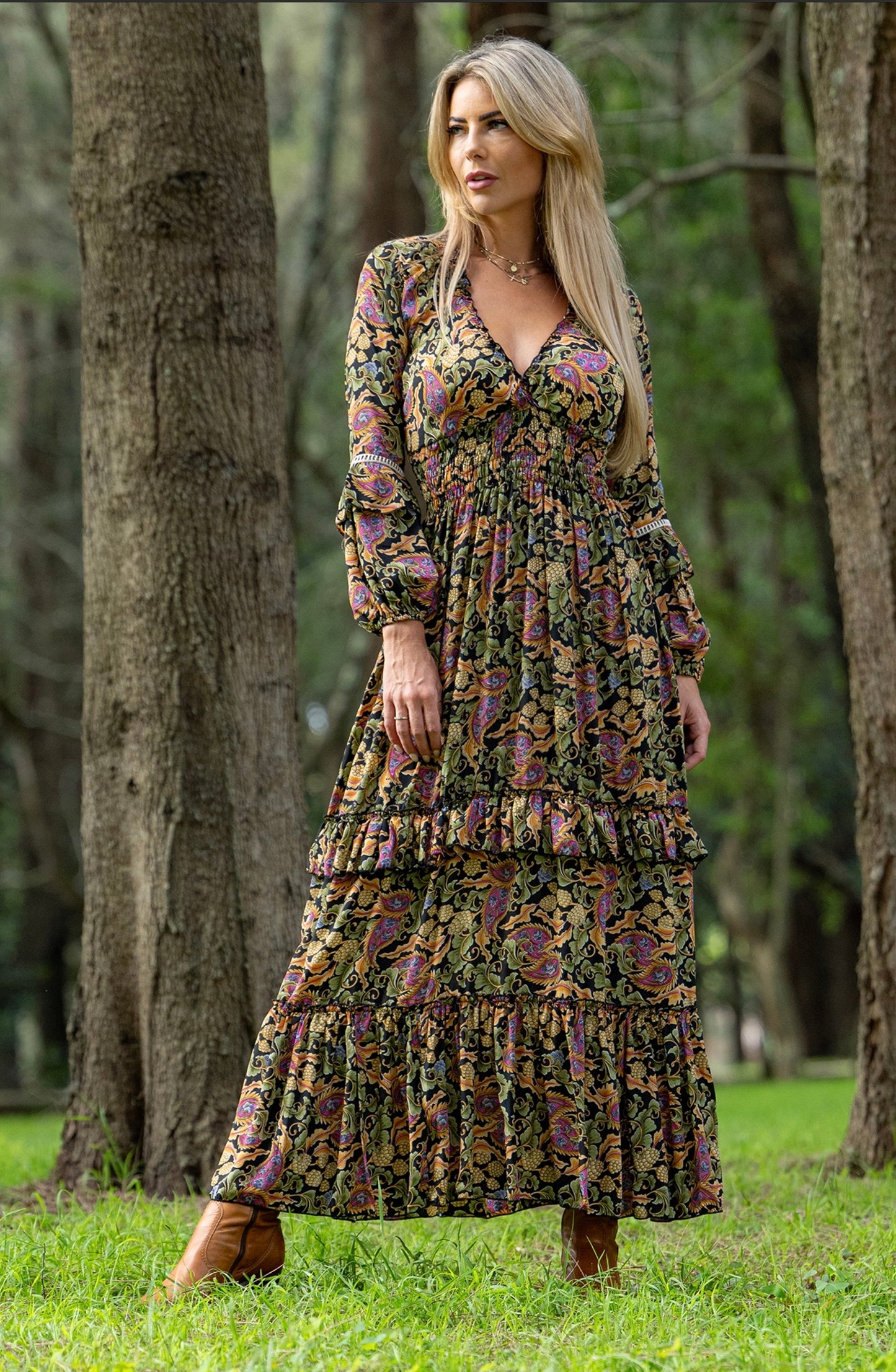 Boho silk mixPaisley maxi Dress