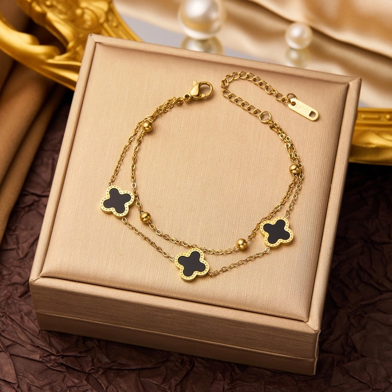 Flying Saucers double layer four leaf clover bracelet