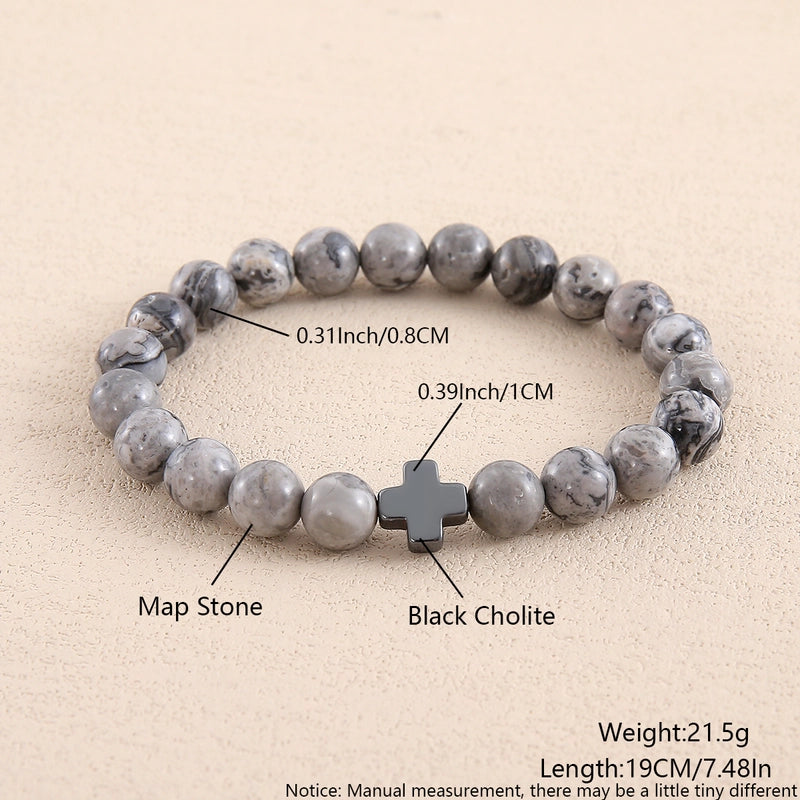 Forge man Casual Commute Cross map stone Bracelets beads