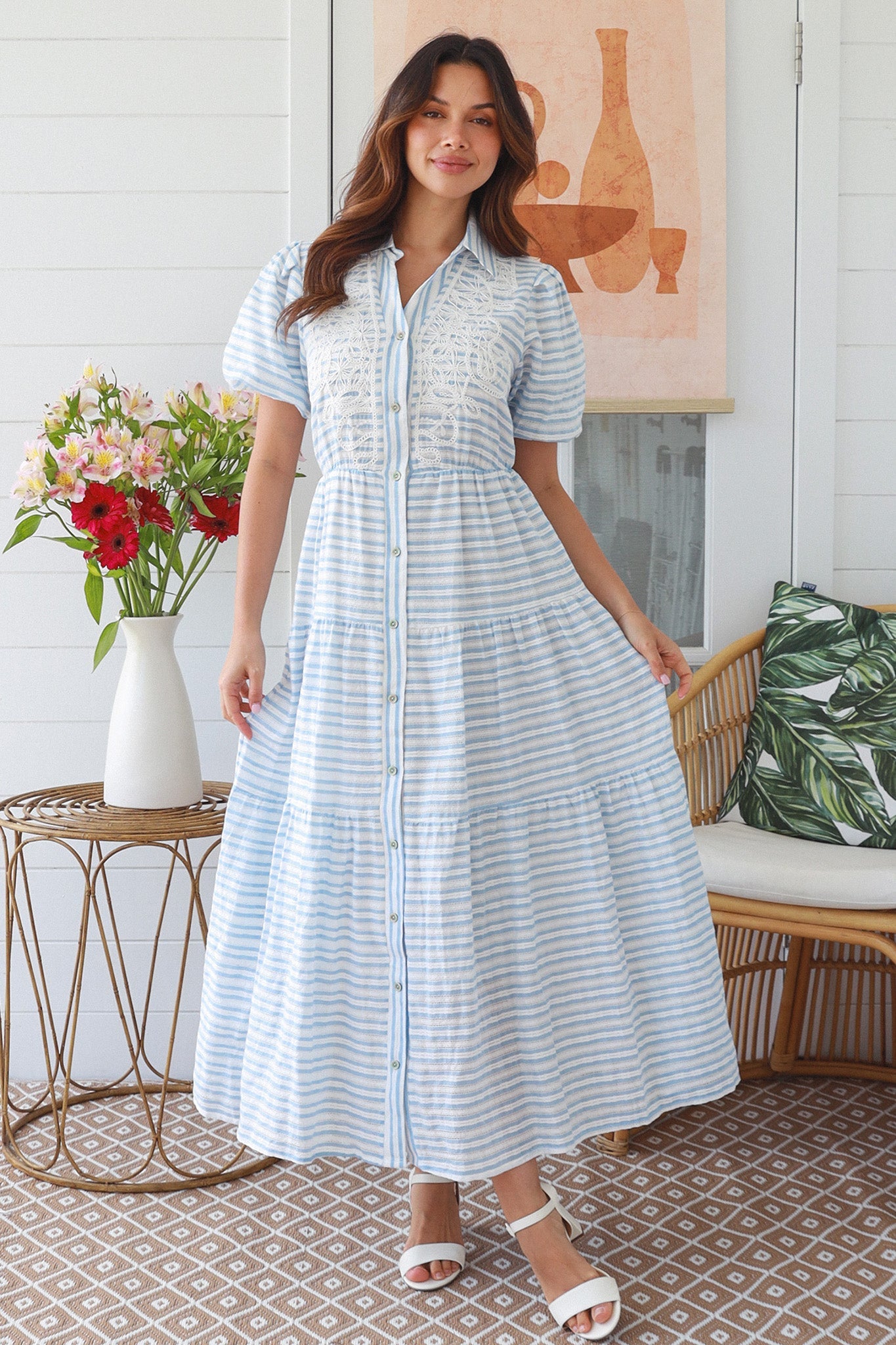 Cotton stripe shirt dress