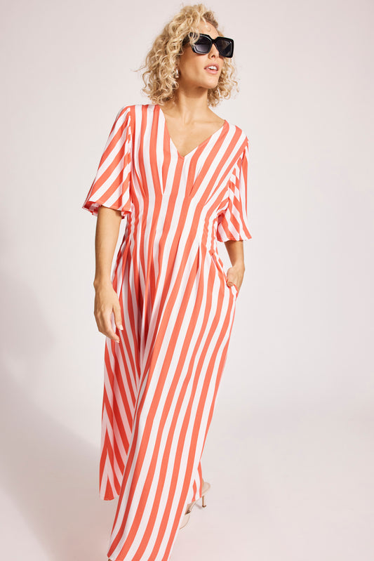 Eb &Ive Treville striped shirt Maxi Dress coral