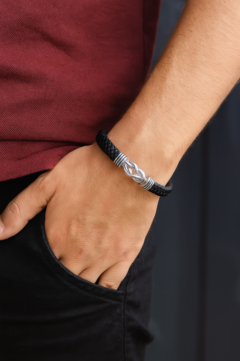 Forge men leather weave bracelet 21 cmwhite