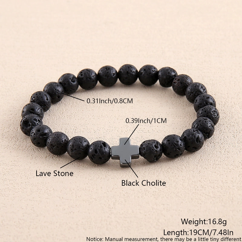 (Forge man Casual Commute Cross volcanic rock Bracelets beads