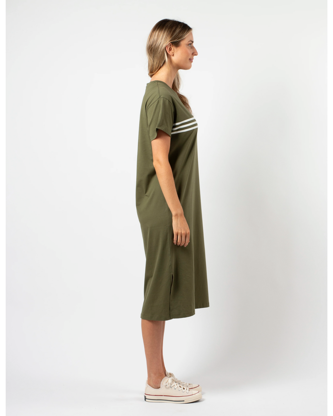 Stella + Gemma MAXIE T-SHIRT DRESS - Khaki white stripes