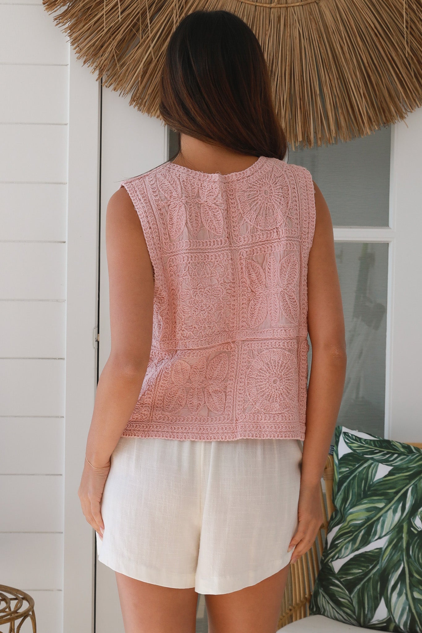Pink crochet cotton vest one size