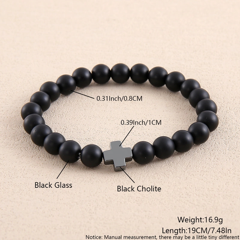 Forge man Casual Commute Cross Natural Stone Bracelets frosted black beads