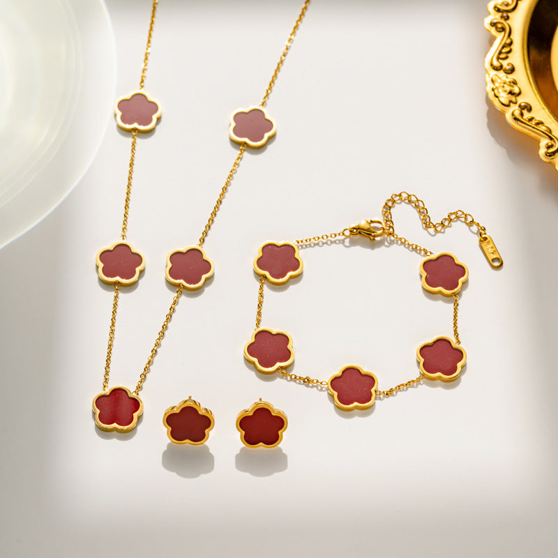 Flying Saucers flower red necklace shell