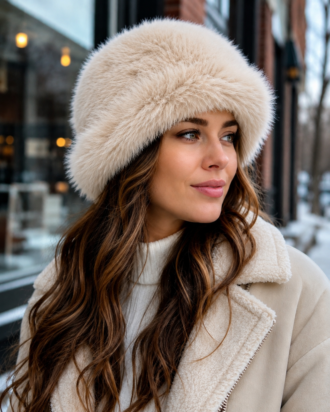 Faux fur hat taupe
