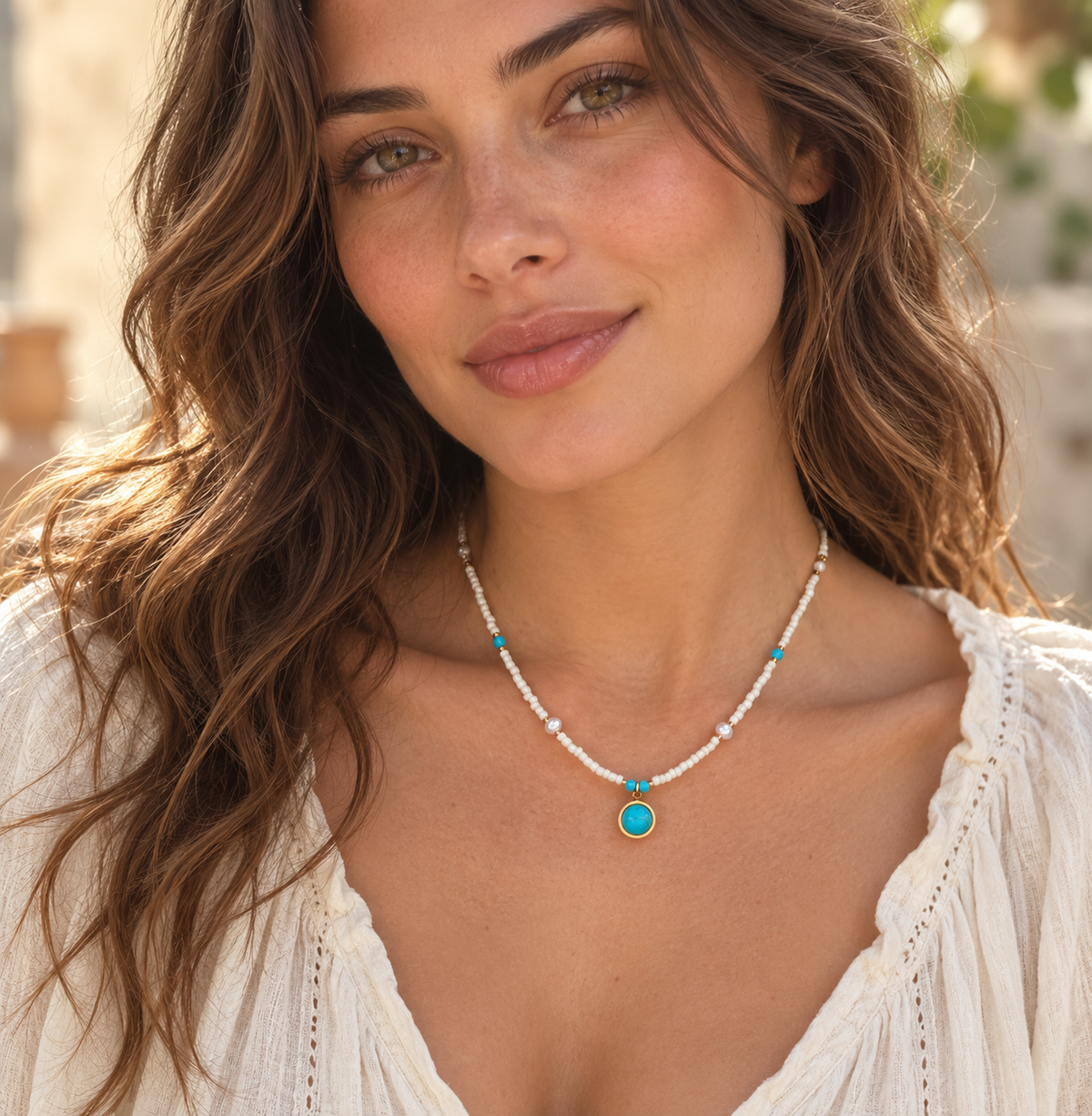 Flying Saucers Bohemian Titanium Steel Natural Stone Beaded Necklace