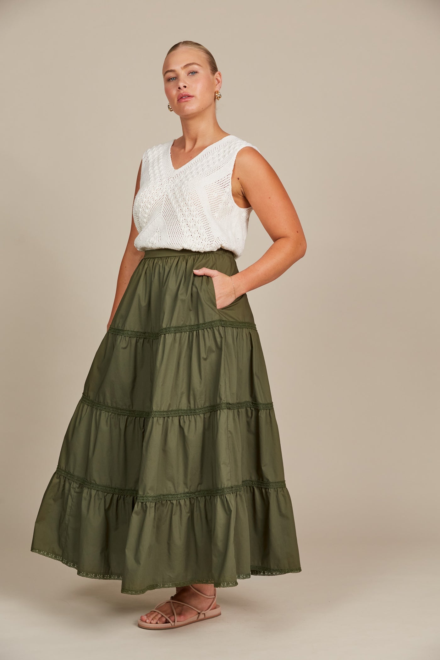 Isle of mine Remi Tiered Skirt olive