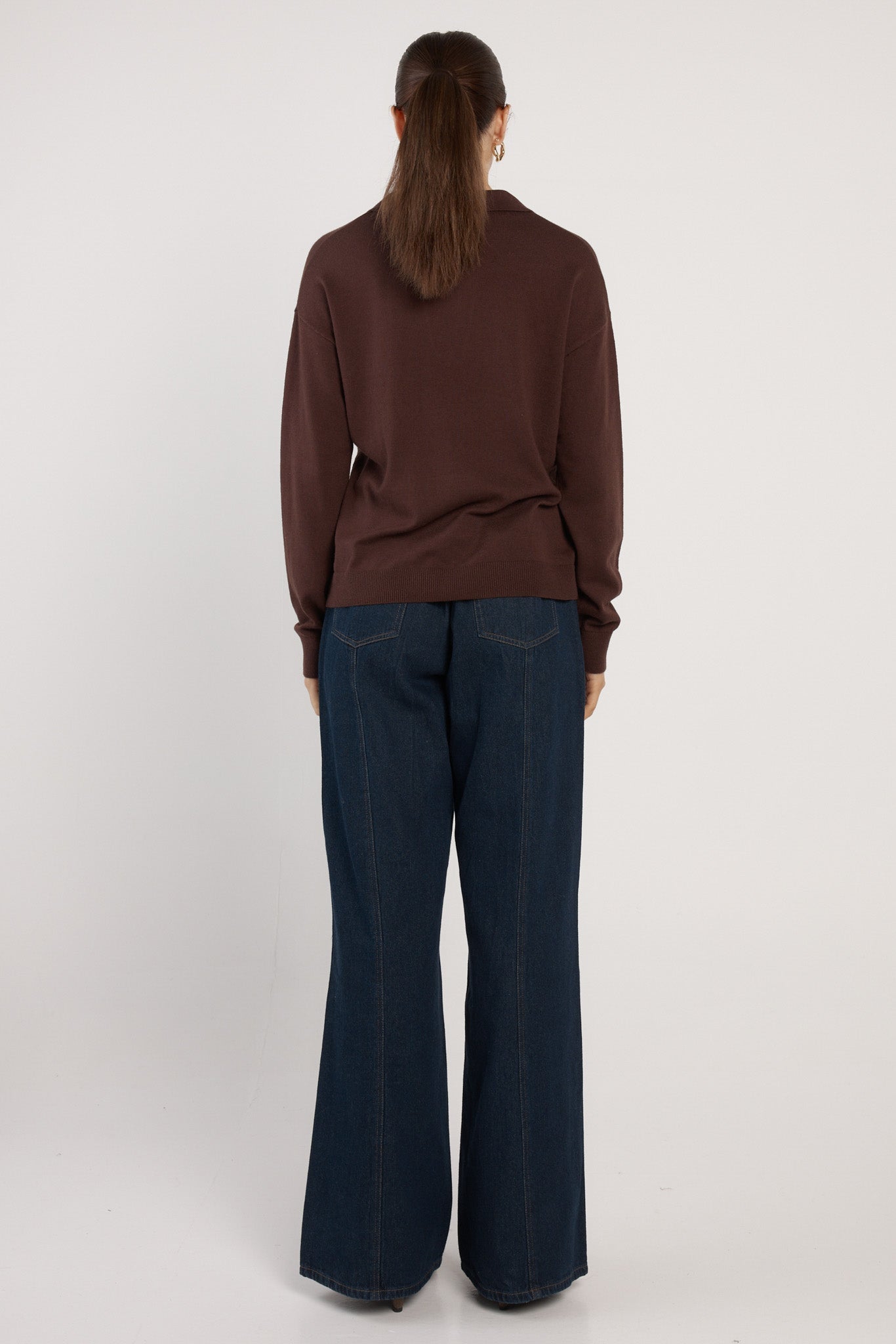 Fate +Becker Soleni polo knit chocolate brown