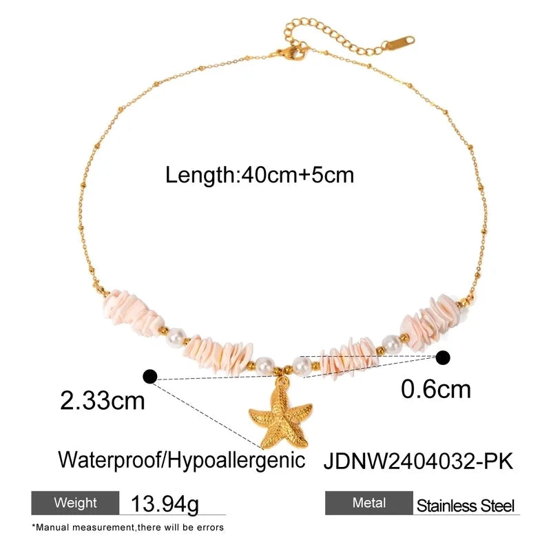 Flying Saucers star shell necklace pink