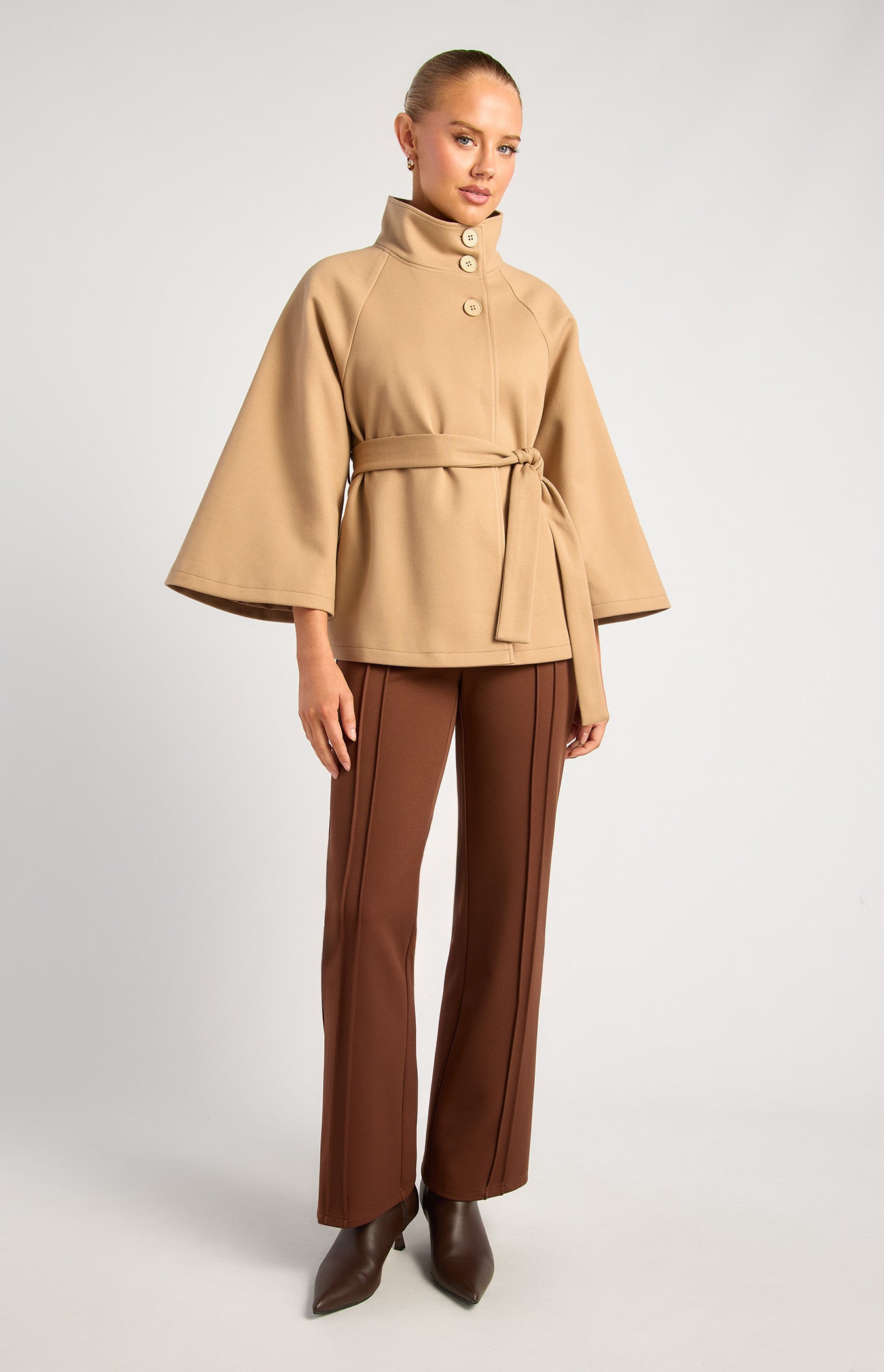 Funnel neck cape coat pre order