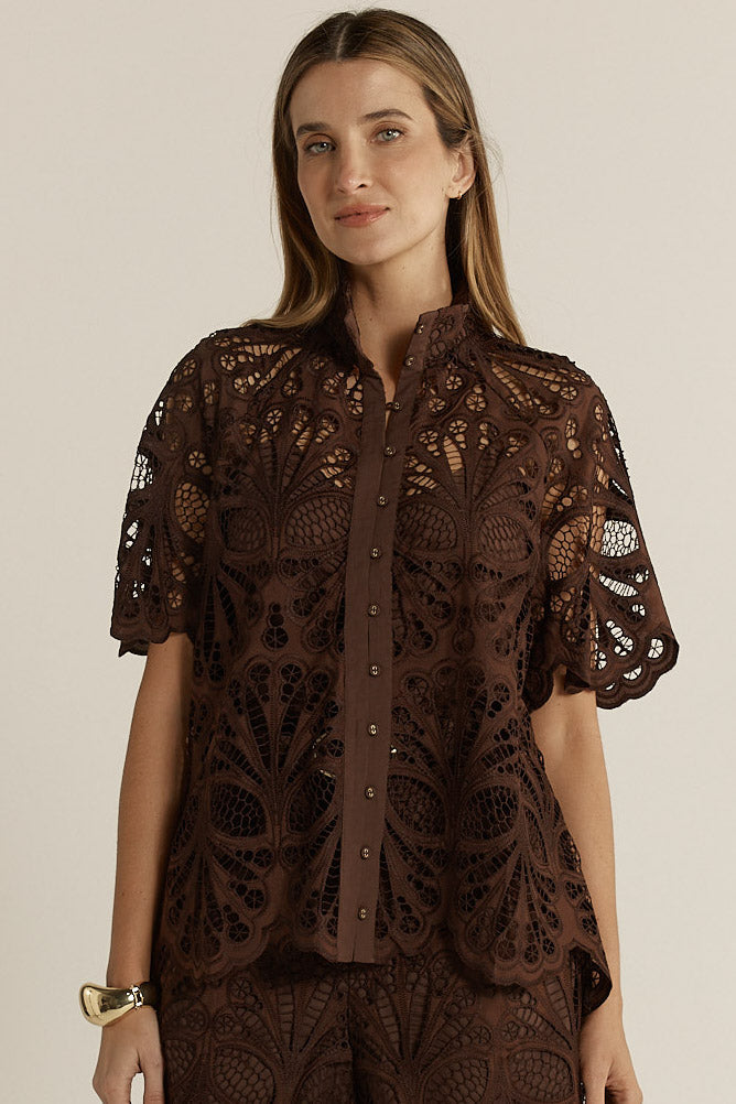Fate & Becker Elara Broderie Blouse - Chocolate