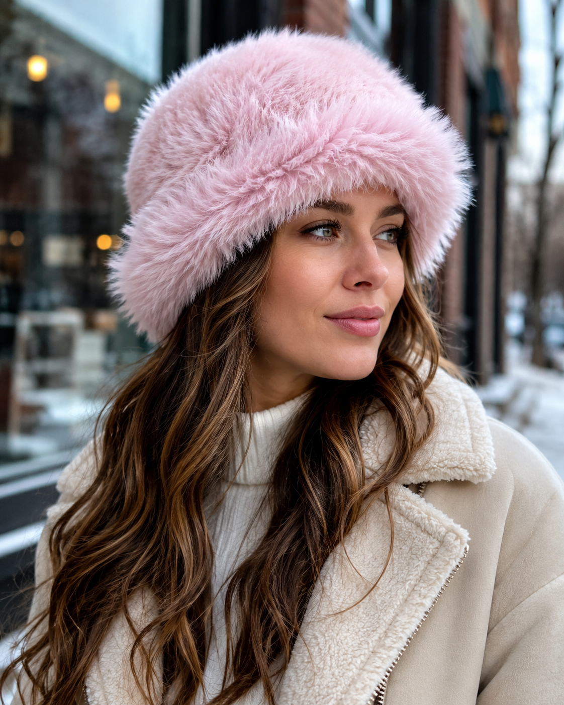 Faux fur hat pink