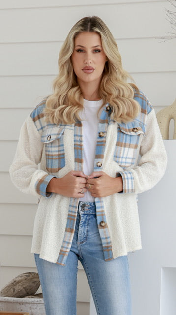 Contrast check jacket blue