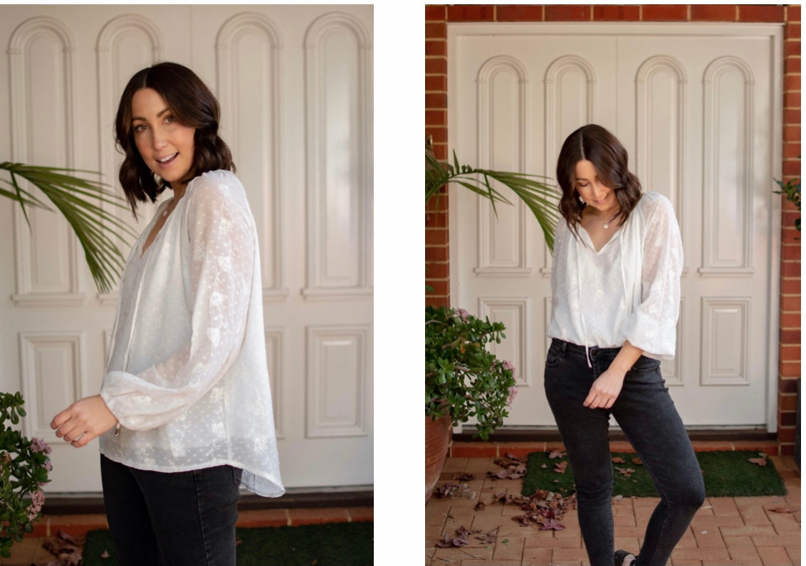 Embroidered chiffon Blouse - Flying Saucers NZ