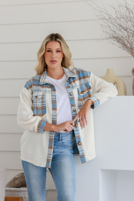 Contrast check jacket blue