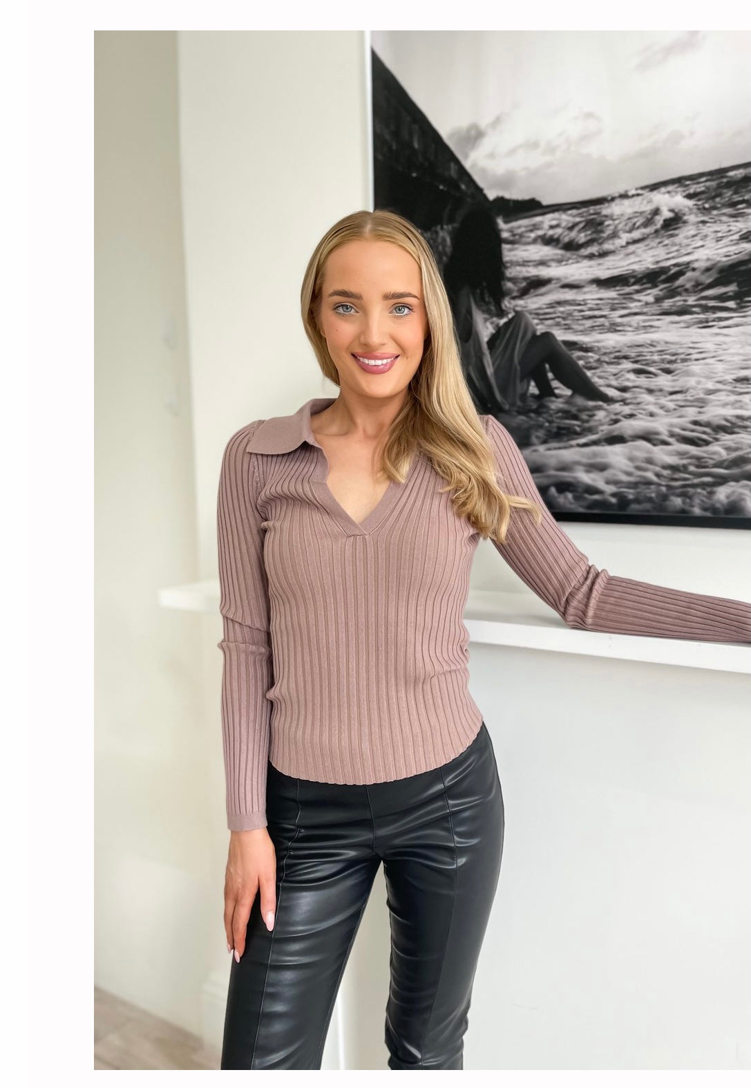 Rib Johnny collar knit Dusty pink - Flying Saucers NZ