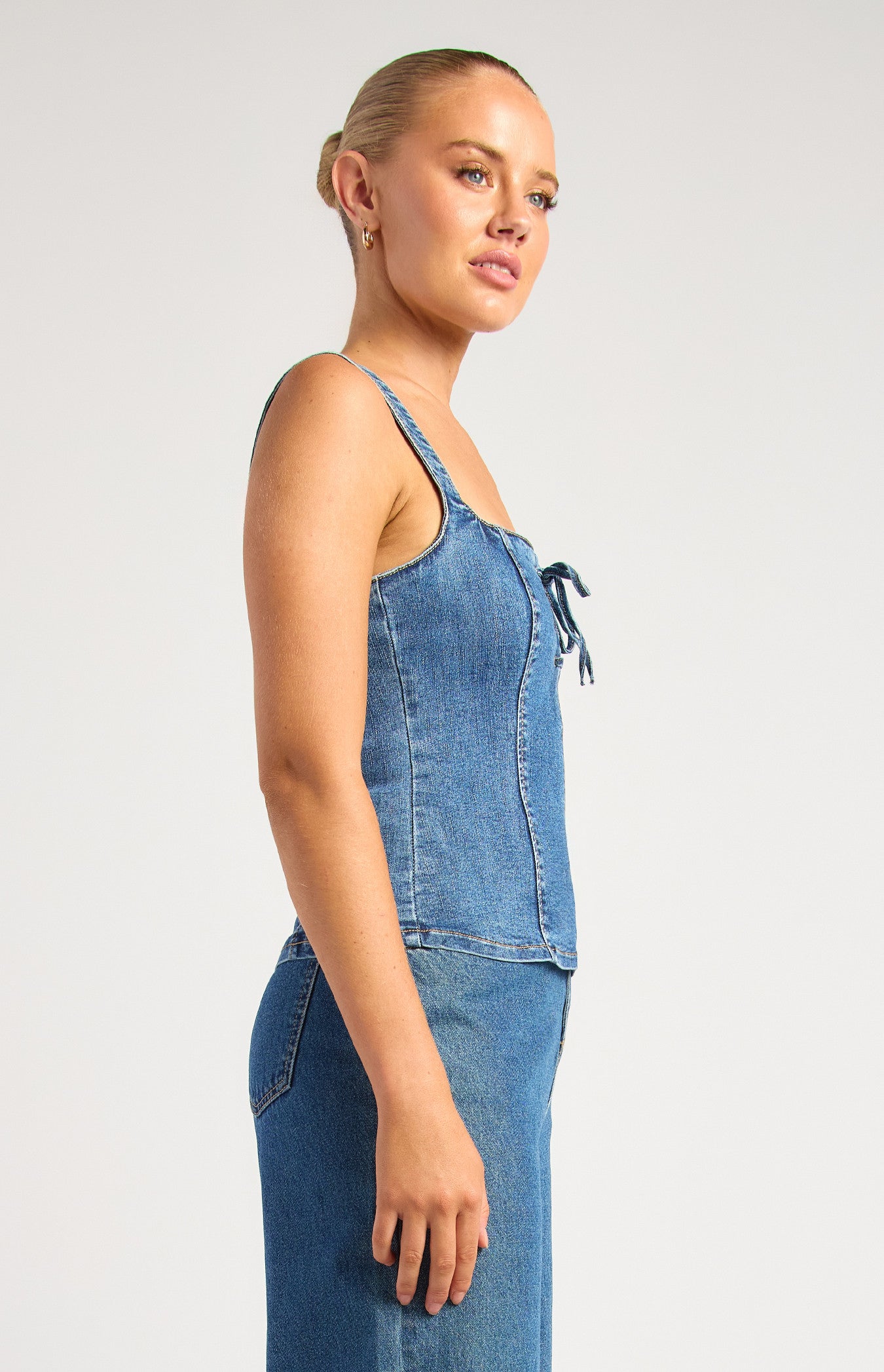 Lace up denim top
