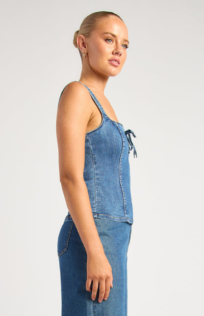 Lace up denim top