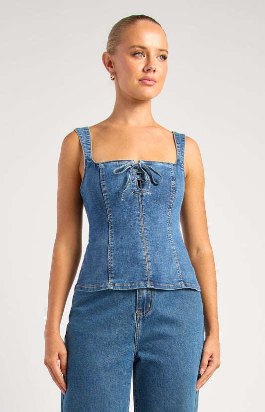 Lace up denim top
