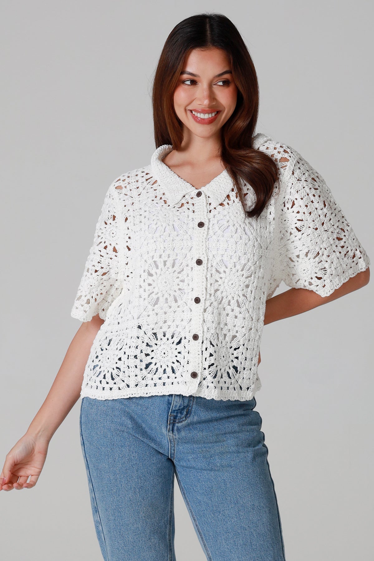 Cotton button shirt white one size
