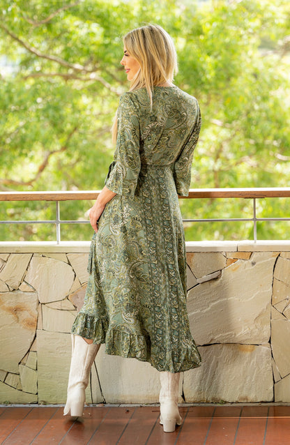 Olive Paisley wrap dress