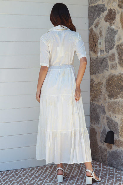 Button maxi dress white