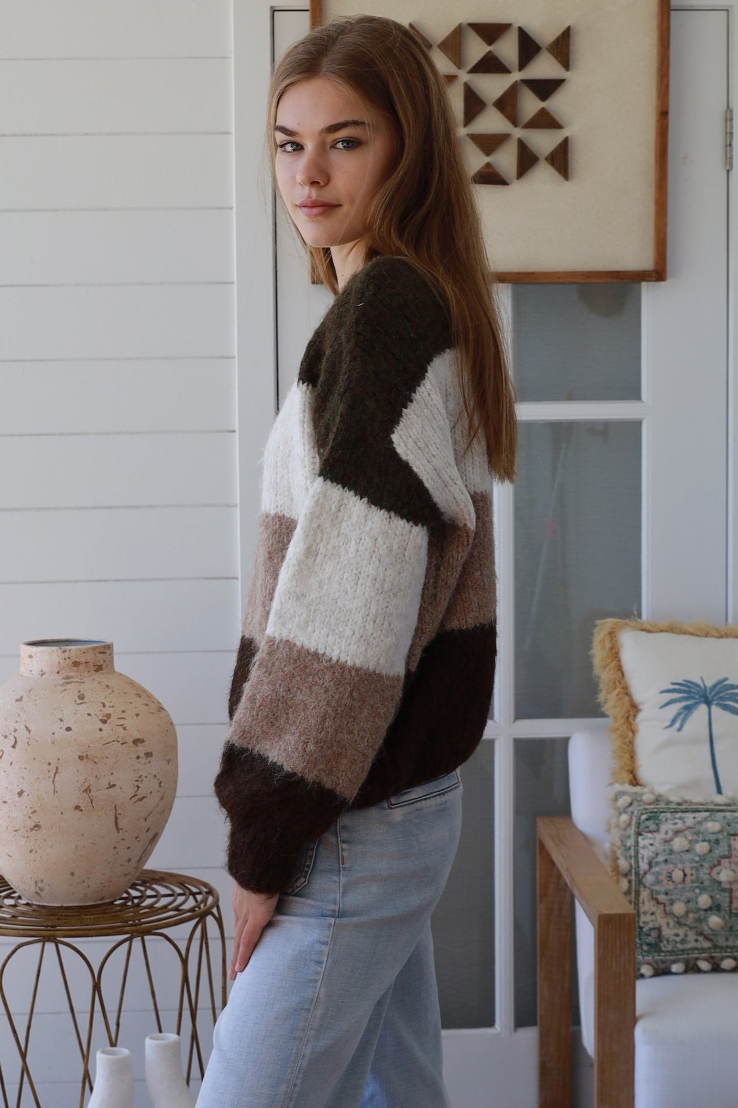 Neutral block stripe knit - free size