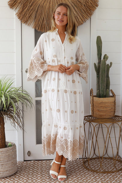 White and sand embrace cotton maxi dress