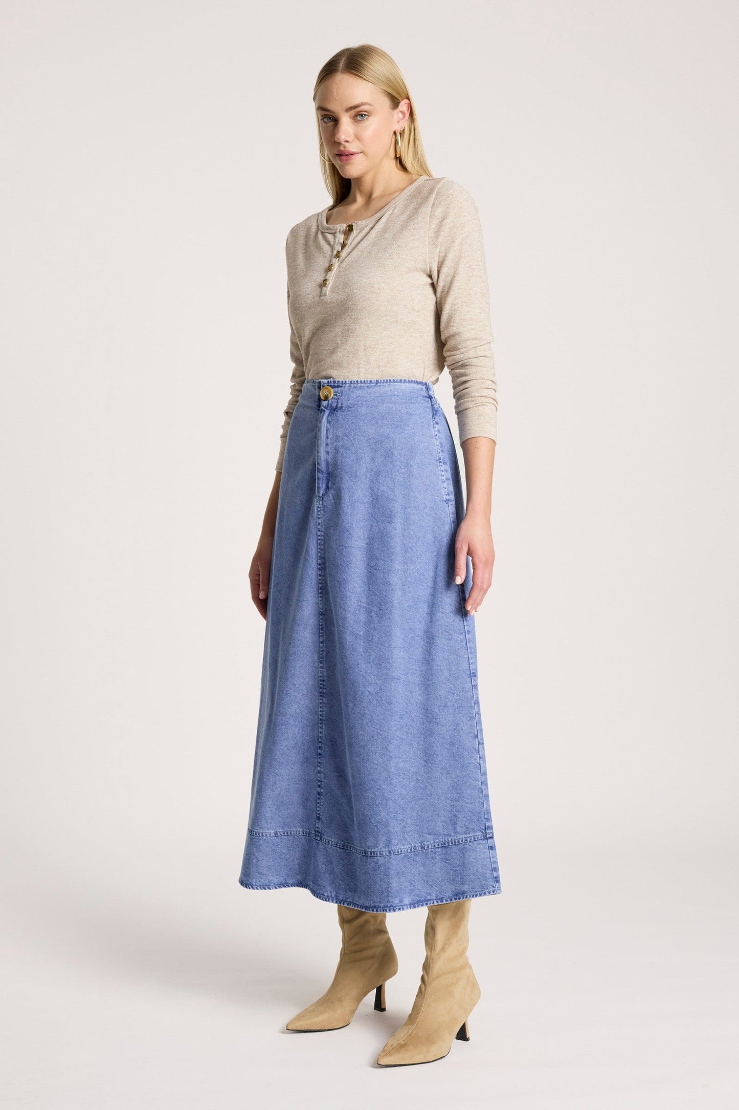 Eb + Ive Bodhi Denim Skirt Fawn