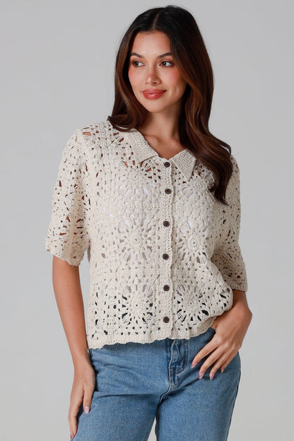 Cotton button shirt bone one size