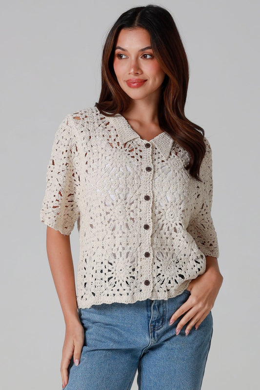 Cotton button shirt bone one size