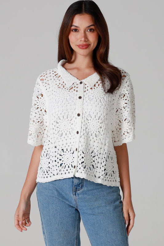Cotton button shirt white one size