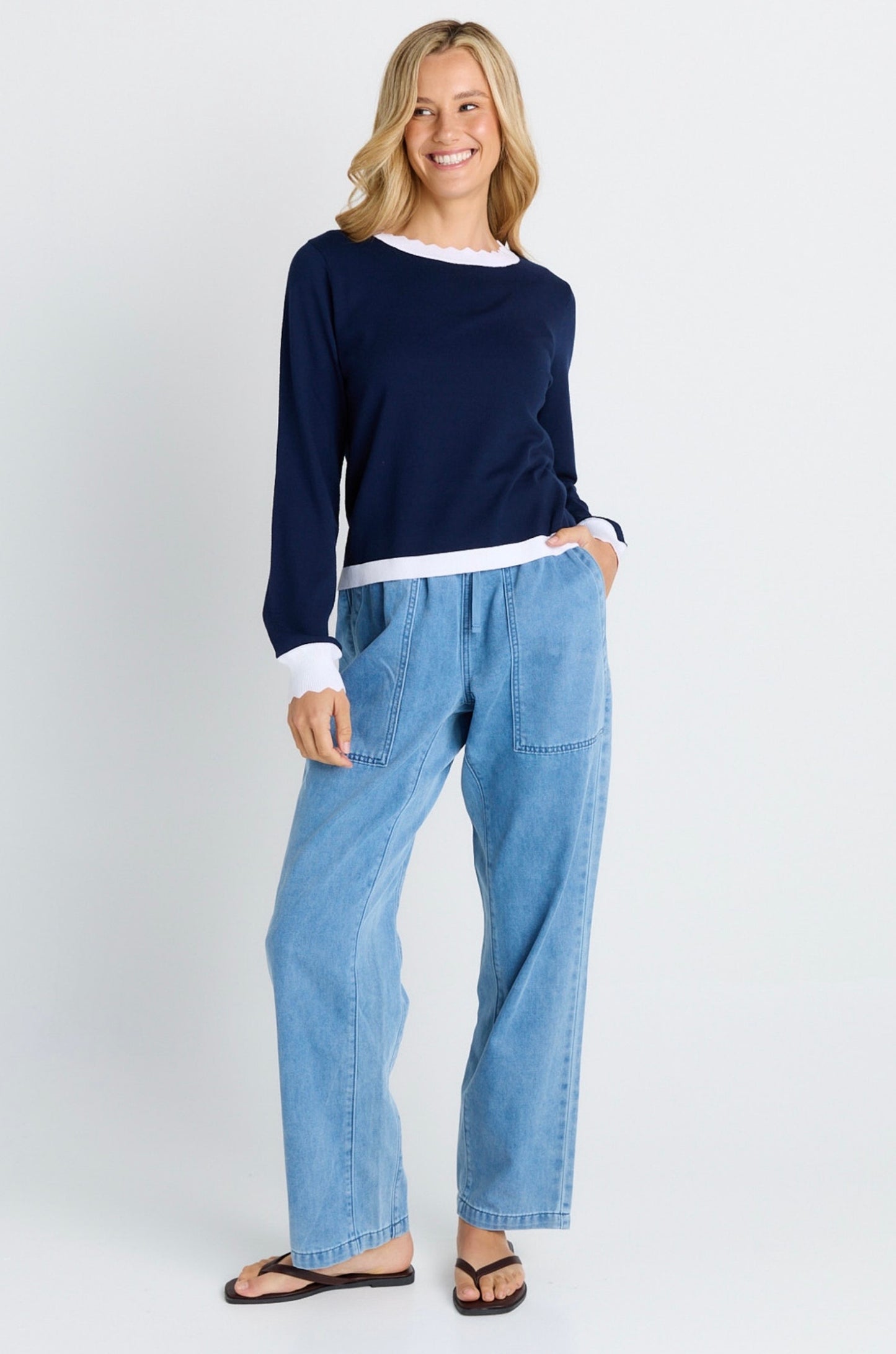 BettyBasics Scallopknit sweater plain blue