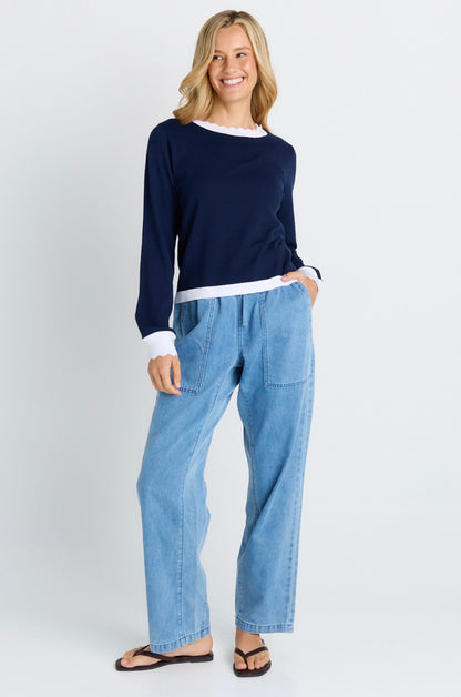 BettyBasics Scallopknit sweater plain blue