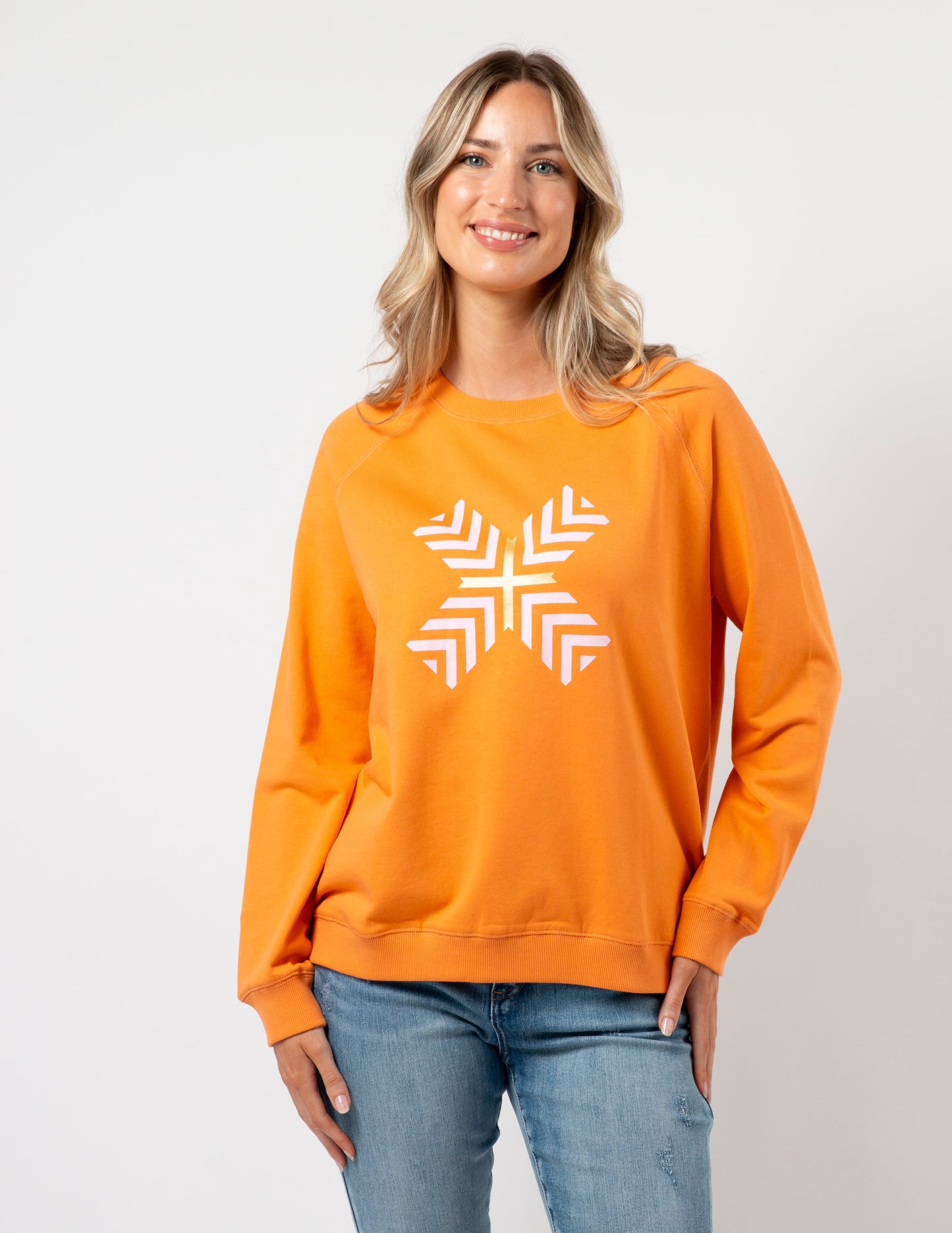 CLASSIC SWEATER - MANDARIN WITH CANDY CROSS  $99.95