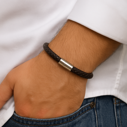 Forge men Stainless steel pu leather coffee